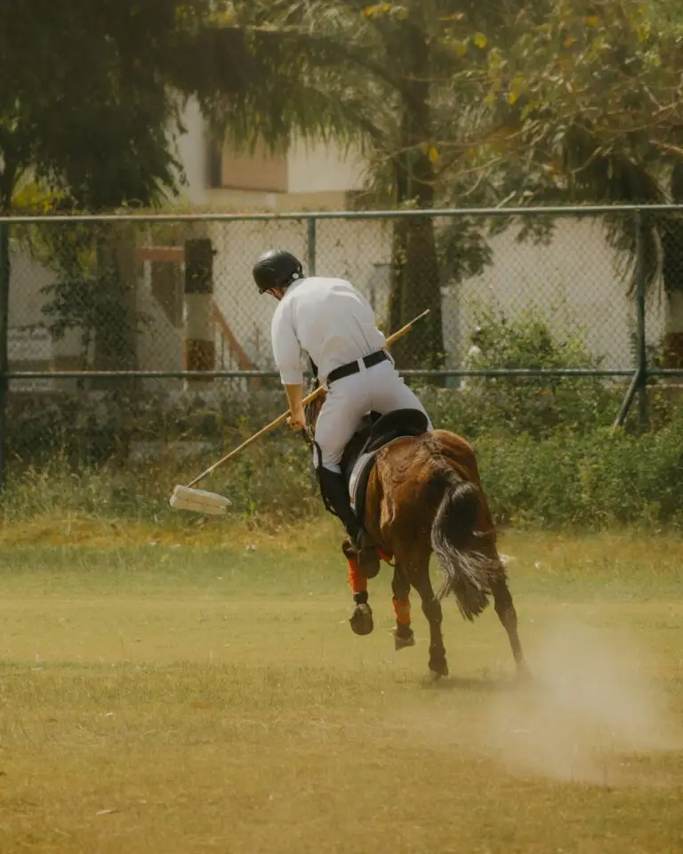 A polo player swinging a mallet